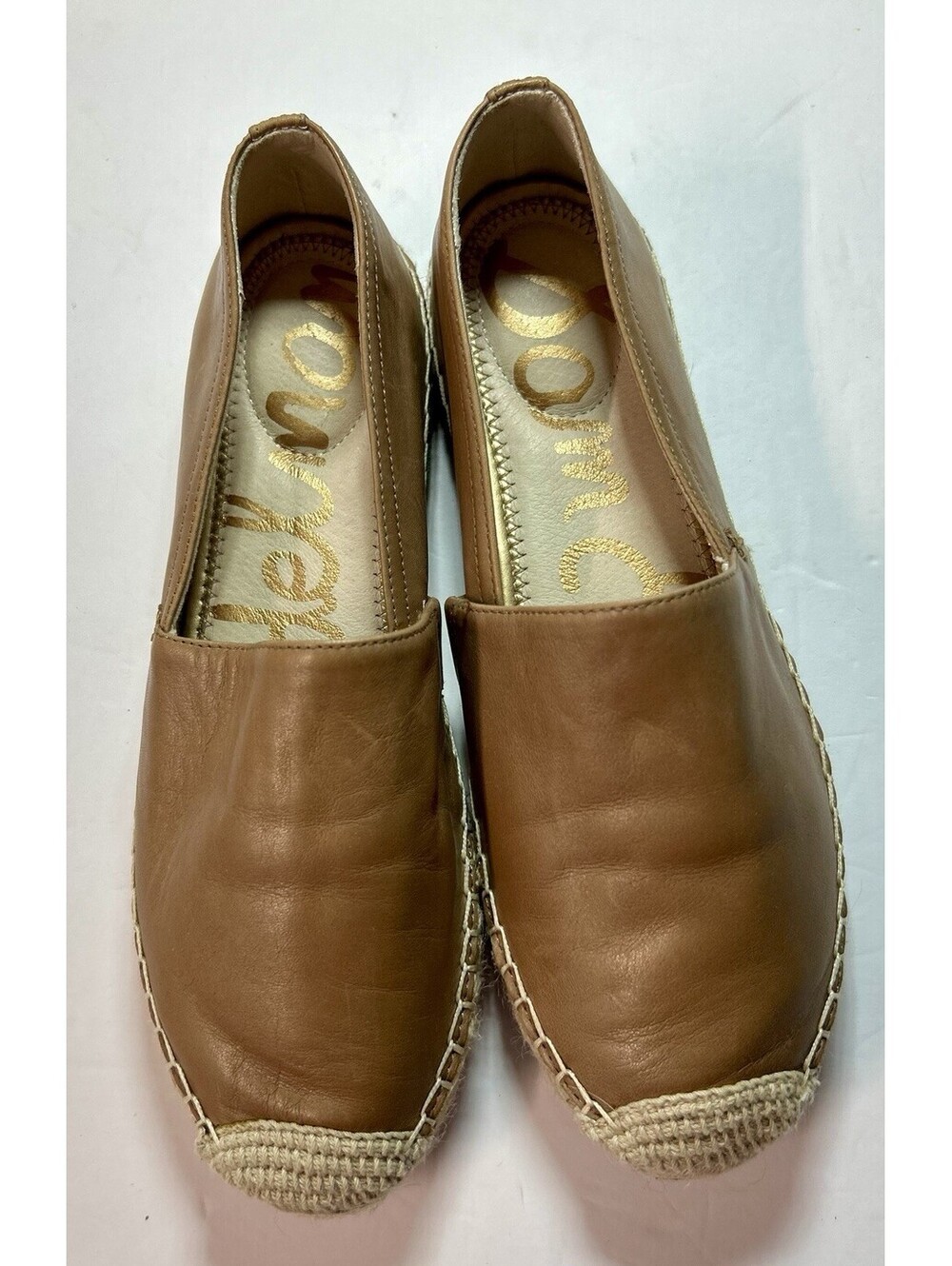 Sam Edelman Khloe Carmel Brown Soft Leather Espadrilles Slip On Size W 7.5